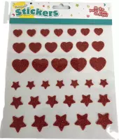 Sticker foam glitter hart - ster - rood - knutselspullen - decoratie - hobby - knutsel - versiering - maken - cadeau - plakken