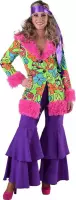 Hippie Kostuum | Roze Flamingo Bont Bloemen Mantel Vrouw | XL | Carnavalskleding | Verkleedkleding