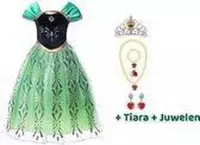 Het Betere Merk - Prinsessenjurk meisje - groene verkleedjurk - Prinsessen speelgoed - maat 92/98 (100)- Verkleedkleren Meisje- Prinsessen handschoenen - Vlechtjes - Verjaardag mei