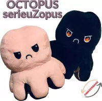 Octopus - SerieuZopus - mood knuffel  - 20cm x 20cm - zwart/roze - altijd serieus