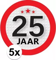 5x 25 Jaar leeftijd stickers rond 9 cm - 25 jaar verjaardag/jubileum versiering