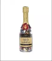 Champagnefles - Voor een vriend die het verdient - Gevuld met verpakte Italiaanse bonbons - In cadeauverpakking met gekleurd lint