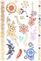 Water overdraagbare Tijdelijke Tattoo - Metallic - Gekleurde bloemen - 26 x 11 cm