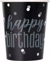 Happy Birthday Bekers Zwart Stippen 266ml 8st