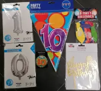10 Jaar Feestpakket - Verjaardag Versiering - Folieballonnen 70cm - Vlaggenlijn - Ballonnen - Taarttopper - Rozet