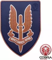 Who Dares Wins SAS Motiverende Militaire PVC patch embleem bruin met velcro