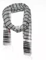 Wit - grijze sjaal - Katoen/zijde - ingeweven strepen