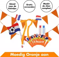 WK Pakket met Oranje Versiering – Vlaggetjes en Roltongen - Accessoires - Versiering - Kinderen - Jongen en Meisje