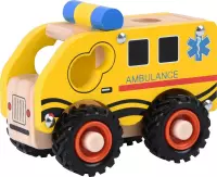 Playwood Houten ambulance ziekenauto met rubberen wielen