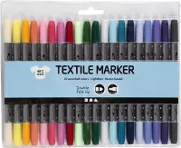 20x Gekleurde textielstiften op waterbasis - Stof/textiel pennen met dubbele punt in diverse kleuren