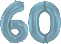 De Ballonnenkoning - Folieballon Cijfer 60 Blauw Pastel Metallic Mat - 86 cm