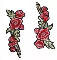 Roze En Bordeaux Rode Rozen Takken Strijk Patch Set 2 patches van 26 x 12 cm