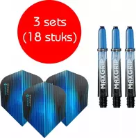 Dragon darts - Maxgrip – 3 sets - darts shafts - zwart-blauw - short – en 3 sets – Sonic blauw – darts flights