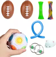 Fidget toys pakket - fidgets set - onder de 25 euro - bal - friemel ring - squishy  - mesh-and-marble - rope - 8 stuks