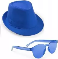 Blauw Toppers verkleed setje trilby hoedje met zonnebril