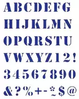 Ami stencil A4 Alfabet+cijfers 3 Letterhoogte hoofdletters = 24mm