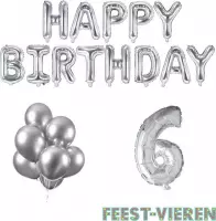 6 jaar Verjaardag Versiering Ballon Pakket Zilver