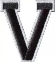 Alfabet Strijk Letter Embleem Patches Zwart Wit Dun Randje Letter V / 4 cm / 5 cm