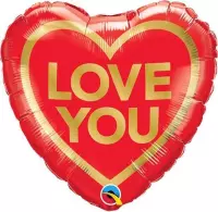 Qualatex - Folieballon Love You Rood Goud Hartvorm 46 cm