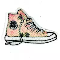 Kleine Roze Paillette Gymp Sneaker Schoen Patch 7.5 cm / 5.5 cm / Roze Wir