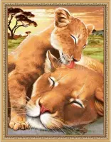Diamond Painting Baby Lion with Mother 30x40