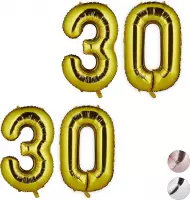 Relaxdays 2x folie ballon cijfer 30 - XXL cijferballon - getal - verjaardag - goud