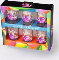 Verjaardag -  6 Happy Shot glasses - Happy Birthday - In cadeauverpakking met gekleurd lint