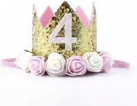 Verjaardag Kroon 4 Jaar - Hoed - Baby Meisje - Kroon - Muts - Verjaardagskroon - Versiering - Jarig