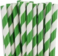 Papieren rietjes groen gestreept - 50 stuks - duurzaam, 100% composteerbaar
