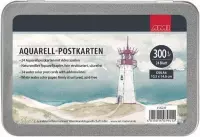 Aquarell postkaarten | 24 stuks in blik | 300 grams