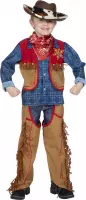 Wilbers - Cowboy & Cowgirl Kostuum - Vast In Het Zadel Cowboy Texas Jackson Kind Kostuum - blauw,bruin - Maat 140 - Carnavalskleding - Verkleedkleding