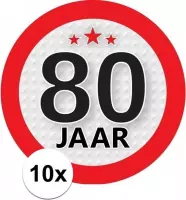 10x 80 Jaar leeftijd stickers rond 9 cm - 80 jaar verjaardag/jubileum versiering