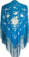 Spaanse manton  - omslagdoek - blauw wit bij verkleedkleding of flamenco jurk