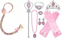 Het Betere Merk - Prinsessen verkleedkleding - Prinses speelgoed - Vlecht - Roze Handschoenen - Toverstaf - Tiara - Kroon - Speelgoed Meisjes
