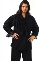 Limit - Piraat & Viking Kostuum - Zwart Overhemd Met Kant Piraat Met Stijl Man - zwart - Maat 60 - Halloween - Verkleedkleding