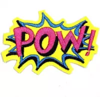 Pow! Comic Stijl Tekstwolkje Strijk Embleem Patch 8.2 cm / 5.7 cm / Geel Blauw Roze