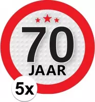 5x 70 Jaar leeftijd stickers rond 9 cm - 70 jaar verjaardag/jubileum versiering