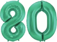 De Ballonnenkoning - Folieballon Cijfer 80 Groen Metallic Mat - 86 cm