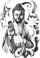 Rug tattoo meditation buddha - plaktattoo - tijdelijke tattoo - 48 cm x 34 cm (L x B)