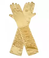 Gala handschoenen goud satijn plooitjes