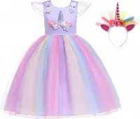 Carnavalskleren Meisje - Unicorn - Prinsessenjurk - Eenhoorn - Unicorn Haarband - maat 98(100) - Verkleedkleren Meisje - Prinsessen Verkleedkleding -