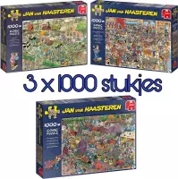 Jan van Haasteren puzzel voordeelset 3x ;BOERDERIJBEZOEK 1000, NK PUZZELEN 1000, BLOEMENCORSO 1000