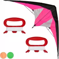 relaxdays Vlieger - kite - stuntvlieger - kindervlieger - 2 lijns vlieger - delta vlieger roze