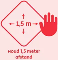 Sticker Corona voor kleding "Houd 1,5 meter afstand"- 23 cm rood