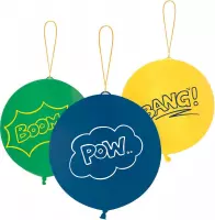Amscan Punchballonnen 40,6 Cm Latex Blauw/groen/geel 3 Stuks