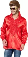 Wilbers & Wilbers - Jaren 80 & 90 Kostuum - Foute Rode Ruchesblouse Satijn - rood - Maat 52 - Carnavalskleding - Verkleedkleding