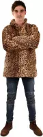 Panterprint bontjas heren luipaardprint cheetah - maat 52-54 L - fake fur jas nepbont bruin pluche