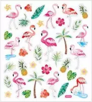 Stickers, vel 15x16,5 cm, circa 37 stuk, , flamingo, 1vel