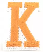 Alfabet Letter Strijk Embleem Patch Oranje Wit Letter K / 3.5 cm / 4.5 cm