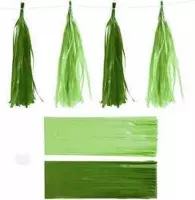Papieren tassels, donkergroen/lime green, afm 12x35 cm,  14 gr, 12stuks